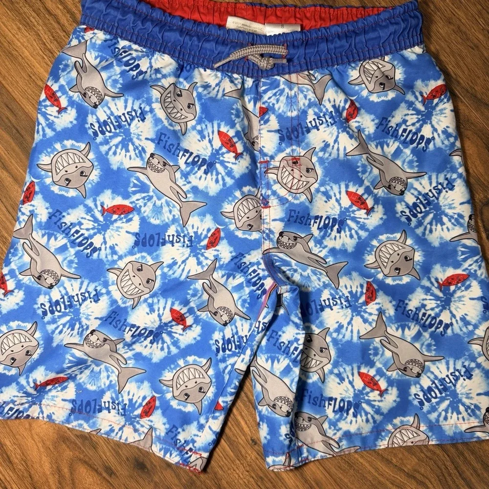Boys Swim Trunks Lot Size 8 Hurley Sharks Tie Dye Palm Trees